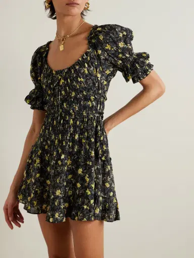 DÔEN Ismene Shirred Floral-print Organic Cotton-blend Voile Mini Dress | Thumbnail 3 DÔEN Ismene Shirred Floral-print Organic Cotton-blend Voile Mini Dress | Thumbnail 3
