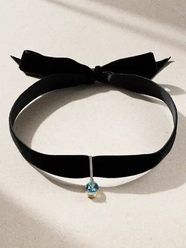 14-karat Gold, Velvet, Topaz And Diamond Choker 14-karat Gold, Velvet, Topaz And Diamond Choker