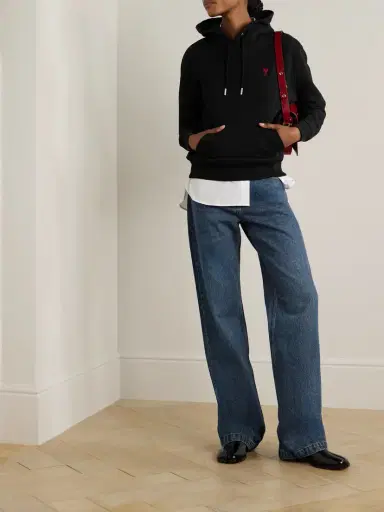 AMI PARIS Embroidered Cotton-blend Jersey Hoodie | Thumbnail 2 AMI PARIS Embroidered Cotton-blend Jersey Hoodie | Thumbnail 2