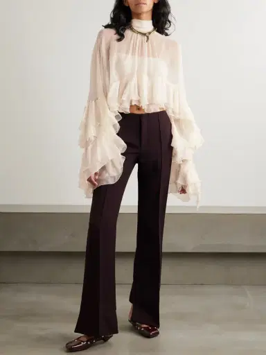 Chloé Ruffled Tiered Silk-mousseline Turtleneck Blouse | Thumbnail 2 Chloé Ruffled Tiered Silk-mousseline Turtleneck Blouse | Thumbnail 2