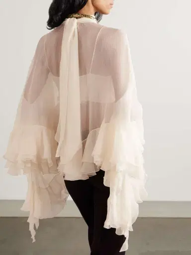 Chloé Ruffled Tiered Silk-mousseline Turtleneck Blouse | Thumbnail 3 Chloé Ruffled Tiered Silk-mousseline Turtleneck Blouse | Thumbnail 3