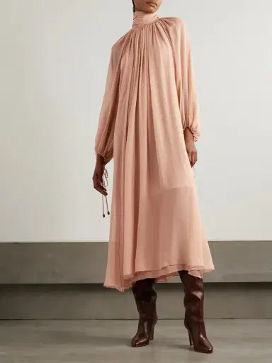 Chloé Pleated Silk-georgette Midi Dress | Thumbnail 3 Chloé Pleated Silk-georgette Midi Dress | Thumbnail 3