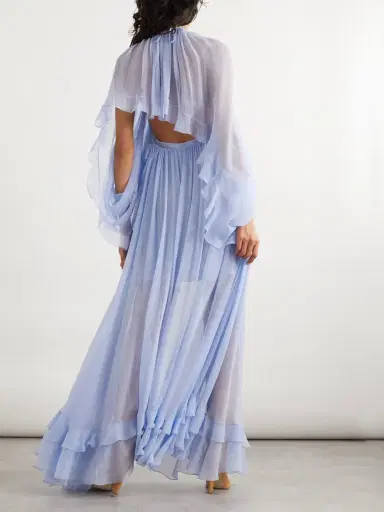 Chloé Cape-effect Open-back Ruffled Silk-crepon Gown | Thumbnail 4 Chloé Cape-effect Open-back Ruffled Silk-crepon Gown | Thumbnail 4