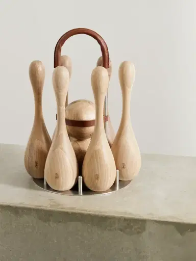 Brunello Cucinelli Leather-trimmed Wood Skittles Set | Thumbnail 1 Brunello Cucinelli Leather-trimmed Wood Skittles Set | Thumbnail 1