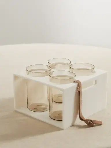 Brunello Cucinelli Set Of Four Water Glasses With Krion Holder | Thumbnail 1 Brunello Cucinelli Set Of Four Water Glasses With Krion Holder | Thumbnail 1
