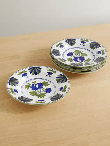 Cabana Blossom Set Of Four Painted Ceramic Soup Plates | Thumbnail 1 Cabana Blossom Set Of Four Painted Ceramic Soup Plates | Thumbnail 1