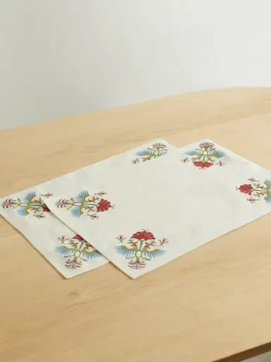 Cabana Benaki Set Of Two Embroidered Printed Linen Placemats | Thumbnail 1 Cabana Benaki Set Of Two Embroidered Printed Linen Placemats | Thumbnail 1
