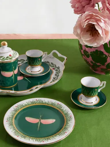 La DoubleJ Set Of Two Gold-plated Painted Porcelain Espresso Cups And Saucers | Thumbnail 2 La DoubleJ Set Of Two Gold-plated Painted Porcelain Espresso Cups And Saucers | Thumbnail 2