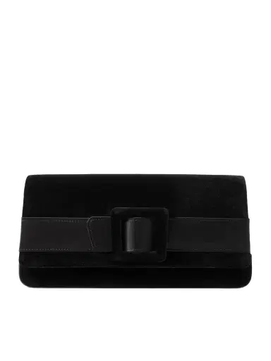 Manolo Blahnik Maygot Buckle-embellished Satin-trimmed Velvet Clutch | Thumbnail 1 Manolo Blahnik Maygot Buckle-embellished Satin-trimmed Velvet Clutch | Thumbnail 1