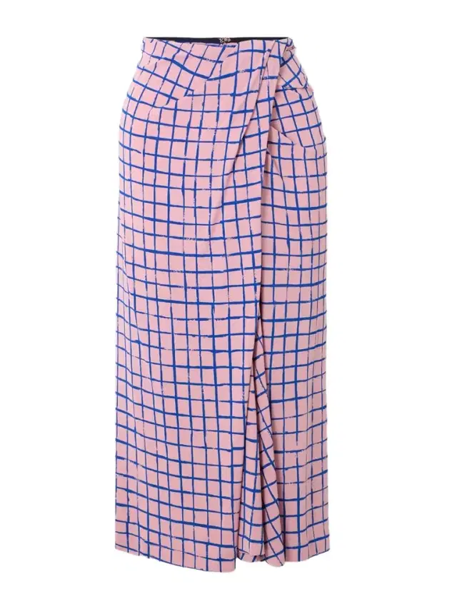 Checked Stretch-jersey Wrap-effect Midi Skirt