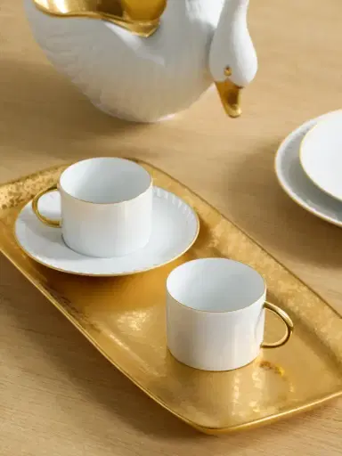 L'Objet Neptune Set Of Two Gold-plated Porcelain Tea Cups And Saucers | Thumbnail 2 L'Objet Neptune Set Of Two Gold-plated Porcelain Tea Cups And Saucers | Thumbnail 2