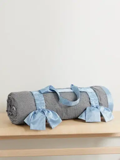 Gohar World Jacquard-trimmed Bow-embellished Gingham Cotton Picnic Blanket And Carrier | Thumbnail 1 Gohar World Jacquard-trimmed Bow-embellished Gingham Cotton Picnic Blanket And Carrier | Thumbnail 1