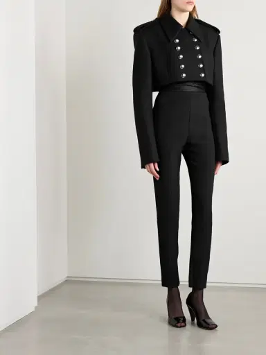 Khaite Lenro Pleated Satin-trimmed Grain De Poudre Straight-leg Pants | Thumbnail 2 Khaite Lenro Pleated Satin-trimmed Grain De Poudre Straight-leg Pants | Thumbnail 2