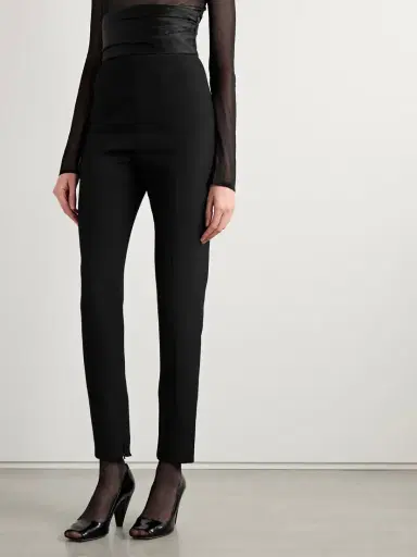 Khaite Lenro Pleated Satin-trimmed Grain De Poudre Straight-leg Pants | Thumbnail 3 Khaite Lenro Pleated Satin-trimmed Grain De Poudre Straight-leg Pants | Thumbnail 3