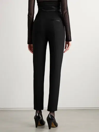 Khaite Lenro Pleated Satin-trimmed Grain De Poudre Straight-leg Pants | Thumbnail 4 Khaite Lenro Pleated Satin-trimmed Grain De Poudre Straight-leg Pants | Thumbnail 4