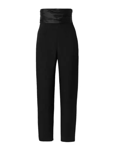 Khaite Lenro Pleated Satin-trimmed Grain De Poudre Straight-leg Pants | Thumbnail 1 Khaite Lenro Pleated Satin-trimmed Grain De Poudre Straight-leg Pants | Thumbnail 1