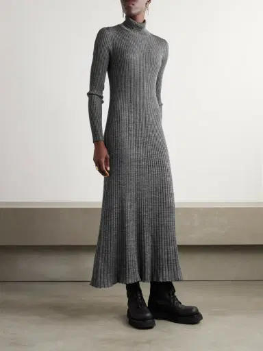 Moncler Ribbed Wool Turleneck Midi Dress | Thumbnail 3 Moncler Ribbed Wool Turleneck Midi Dress | Thumbnail 3