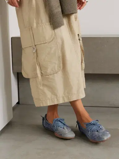 Acne Studios Bilaria Paneled Logo-print Denim Ballet Flats | Thumbnail 2 Acne Studios Bilaria Paneled Logo-print Denim Ballet Flats | Thumbnail 2