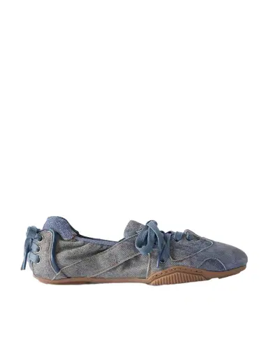 Acne Studios Bilaria Paneled Logo-print Denim Ballet Flats | Thumbnail 1 Acne Studios Bilaria Paneled Logo-print Denim Ballet Flats | Thumbnail 1