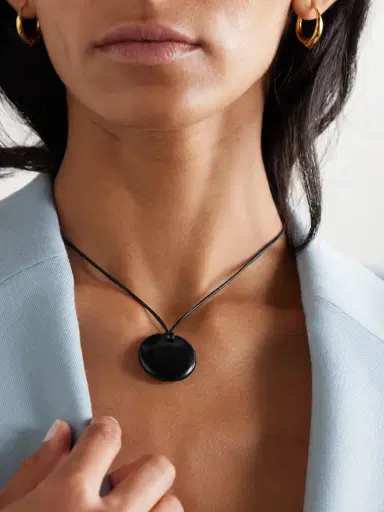 Sophie Buhai Small Full Moon Silver, Cord And Onyx Necklace | Thumbnail 2 Sophie Buhai Small Full Moon Silver, Cord And Onyx Necklace | Thumbnail 2