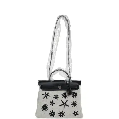 HERMÈS Hermes Herbag Zip 31 PM Hobnailed Black and Ecru Printed H Plume Canvas and Vache Hunter Palladium Hardware | Thumbnail 8 HERMÈS Hermes Herbag Zip 31 PM Hobnailed Black and Ecru Printed H Plume Canvas and Vache Hunter Palladium Hardware | Thumbnail 8