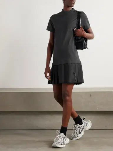 Balenciaga Layered Frayed Embellished Cotton-jersey And Wool-blend Twill Mini Dress | Thumbnail 2 Balenciaga Layered Frayed Embellished Cotton-jersey And Wool-blend Twill Mini Dress | Thumbnail 2