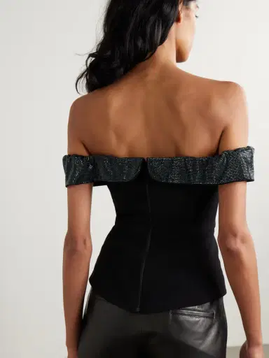 Self-Portrait Off-the-shoulder Bow And Crystal-embellished Crepe Top | Thumbnail 3 Self-Portrait Off-the-shoulder Bow And Crystal-embellished Crepe Top | Thumbnail 3