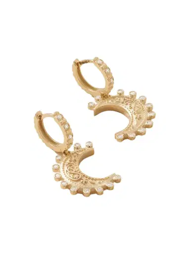 Marlo Laz Small Southwestern Moon 14-karat Gold Diamond Hoop Earrings | Thumbnail 1 Marlo Laz Small Southwestern Moon 14-karat Gold Diamond Hoop Earrings | Thumbnail 1