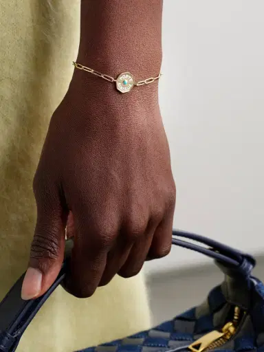 Marlo Laz Wee Porte Bonheur Coin 14-karat Gold, Turquoise And Enamel Bracelet | Thumbnail 2 Marlo Laz Wee Porte Bonheur Coin 14-karat Gold, Turquoise And Enamel Bracelet | Thumbnail 2
