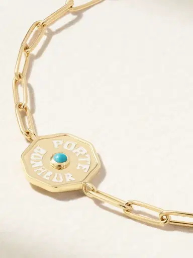 Marlo Laz Wee Porte Bonheur Coin 14-karat Gold, Turquoise And Enamel Bracelet | Thumbnail 4 Marlo Laz Wee Porte Bonheur Coin 14-karat Gold, Turquoise And Enamel Bracelet | Thumbnail 4