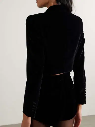 Dolce & Gabbana Cropped Double-breasted Satin-trimmed Velvet Blazer | Thumbnail 3 Dolce & Gabbana Cropped Double-breasted Satin-trimmed Velvet Blazer | Thumbnail 3