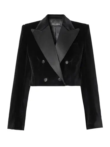 Dolce & Gabbana Cropped Double-breasted Satin-trimmed Velvet Blazer | Thumbnail 1 Dolce & Gabbana Cropped Double-breasted Satin-trimmed Velvet Blazer | Thumbnail 1