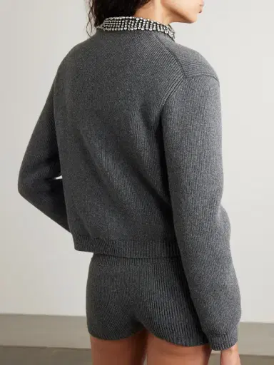 Gucci Crysta-embeished Intarsia-knit Padded Ribbed Woo Cardigan | Thumbnail 3 Gucci Crysta-embeished Intarsia-knit Padded Ribbed Woo Cardigan | Thumbnail 3