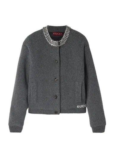 Gucci Crysta-embeished Intarsia-knit Padded Ribbed Woo Cardigan | Thumbnail 1 Gucci Crysta-embeished Intarsia-knit Padded Ribbed Woo Cardigan | Thumbnail 1