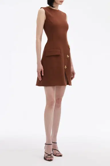 Oscar de la Renta Bow Button Split Skirt Dress | Thumbnail 4 Oscar de la Renta Bow Button Split Skirt Dress | Thumbnail 4