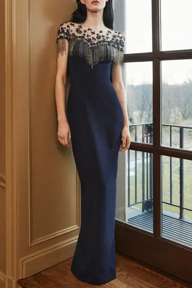 PAMELLA ROLAND Embroidery Gown With Beaded Fringe | Thumbnail 2 PAMELLA ROLAND Embroidery Gown With Beaded Fringe | Thumbnail 2