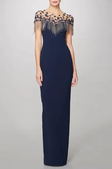 PAMELLA ROLAND Embroidery Gown With Beaded Fringe | Thumbnail 3 PAMELLA ROLAND Embroidery Gown With Beaded Fringe | Thumbnail 3