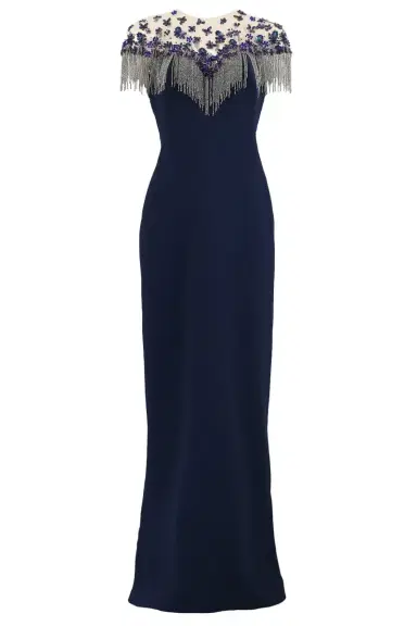 PAMELLA ROLAND Embroidery Gown With Beaded Fringe | Thumbnail 1 PAMELLA ROLAND Embroidery Gown With Beaded Fringe | Thumbnail 1