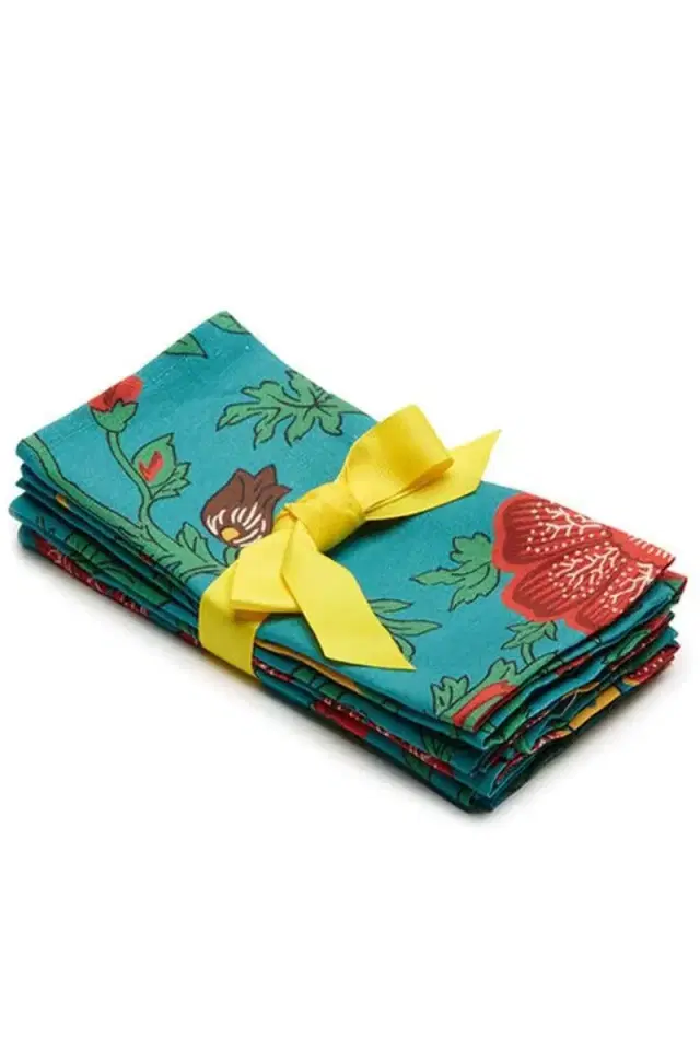 Large Napkins Set Of 6 - Dragon Flower Turchese Large Napkins Set Of 6 - Dragon Flower Turchese