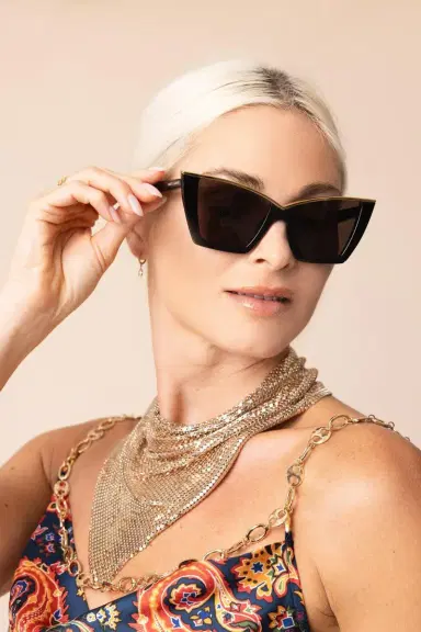 Saint Laurent Retro Cat Eye Sunglasses - Black Gold | Thumbnail 4 Saint Laurent Retro Cat Eye Sunglasses - Black Gold | Thumbnail 4