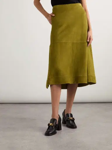Bottega Veneta Pleated Paneled Suede Midi Skirt | Thumbnail 3 Bottega Veneta Pleated Paneled Suede Midi Skirt | Thumbnail 3