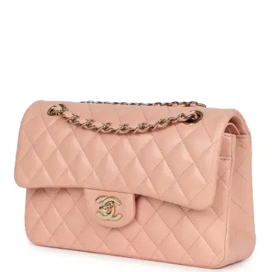 Chanel Pre-owned Chanel Small Classic Double Flap Light Pink Lambskin Gold Hardware | Thumbnail 3 Chanel Pre-owned Chanel Small Classic Double Flap Light Pink Lambskin Gold Hardware | Thumbnail 3