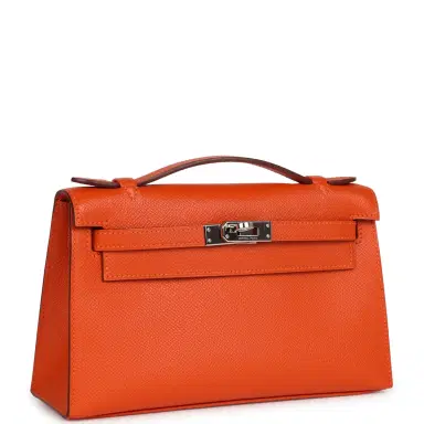 HERMÈS Pre-owned Hermes Kelly Pochette Feu Epsom Palladium Hardware | Thumbnail 2 HERMÈS Pre-owned Hermes Kelly Pochette Feu Epsom Palladium Hardware | Thumbnail 2