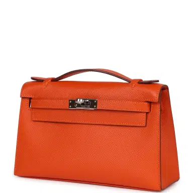 HERMÈS Pre-owned Hermes Kelly Pochette Feu Epsom Palladium Hardware | Thumbnail 3 HERMÈS Pre-owned Hermes Kelly Pochette Feu Epsom Palladium Hardware | Thumbnail 3