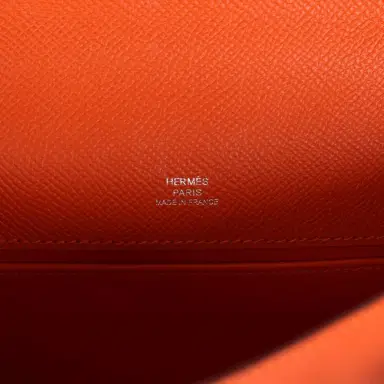 HERMÈS Pre-owned Hermes Kelly Pochette Feu Epsom Palladium Hardware | Thumbnail 7 HERMÈS Pre-owned Hermes Kelly Pochette Feu Epsom Palladium Hardware | Thumbnail 7