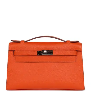 HERMÈS Pre-owned Hermes Kelly Pochette Feu Epsom Palladium Hardware | Thumbnail 1 HERMÈS Pre-owned Hermes Kelly Pochette Feu Epsom Palladium Hardware | Thumbnail 1