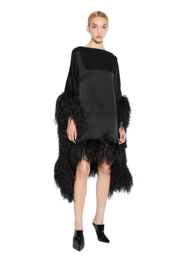 Satin Cape Dress With Feathers Satin Cape Dress With Feathers