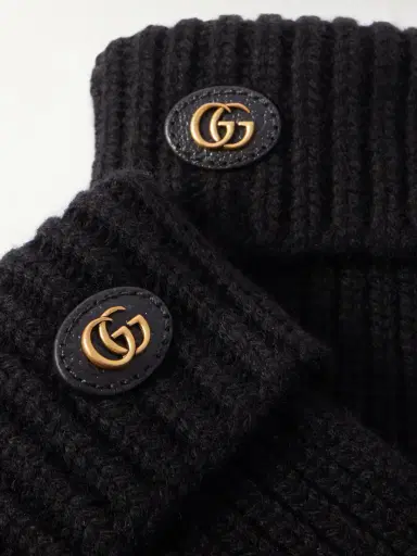 Gucci Embellished Leather-trimmed Wool And Cashmere-blend Gloves | Thumbnail 3 Gucci Embellished Leather-trimmed Wool And Cashmere-blend Gloves | Thumbnail 3