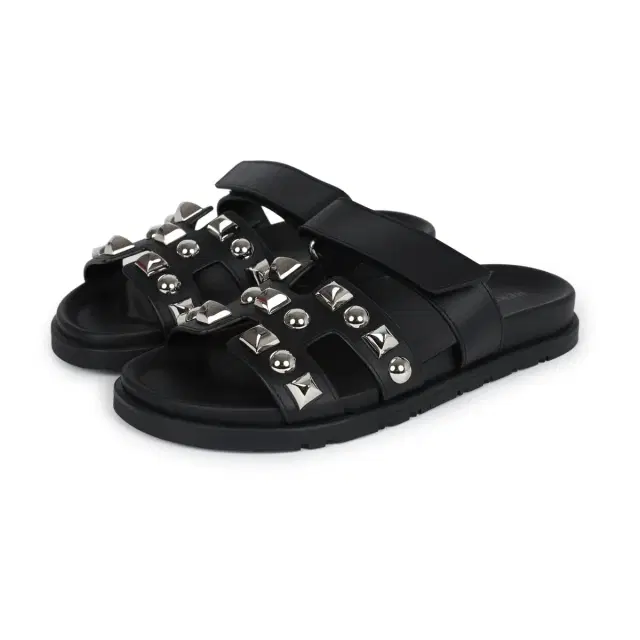 Hermes Chypre Techno Sandals Black Studded Calfskin Palladium Hardware 37.5 EU Hermes Chypre Techno Sandals Black Studded Calfskin Palladium Hardware 37.5 EU
