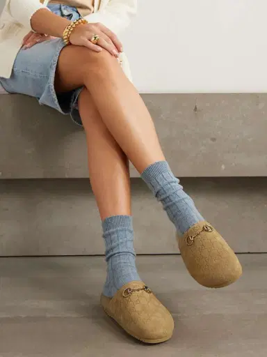 Gucci Sol Horsebit-detailed Debossed Shearling-trimmed Suede Slippers | Thumbnail 2 Gucci Sol Horsebit-detailed Debossed Shearling-trimmed Suede Slippers | Thumbnail 2